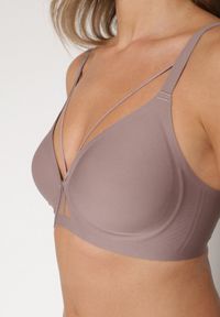 Born2be - Ciemnobeżowy Biustonosz z Ozdobnymi Paskami Zetessa. Kolor: beżowy. Materiał: jeans. Wzór: paski #5