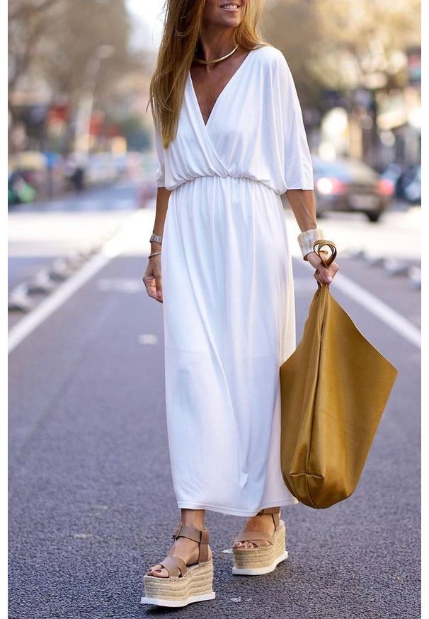 IVET - Sukienka DIRSTENA WHITE. Okazja: na co dzień. Kolor: biały. Materiał: materiał. Styl: casual. Długość: midi
