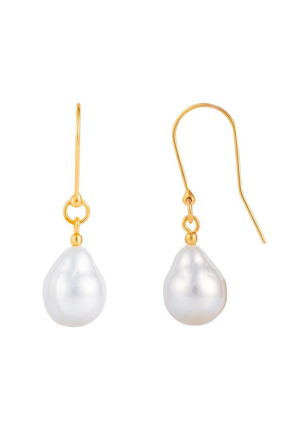 Enaya - CRISTA AIR GOLD Wiszące srebrne kolczyki naturalne perły duże białe delikatne pozłacane. Materiał: pozłacane, srebrne. Kolor: biały, wielokolorowy, srebrny. Kamień szlachetny: perła