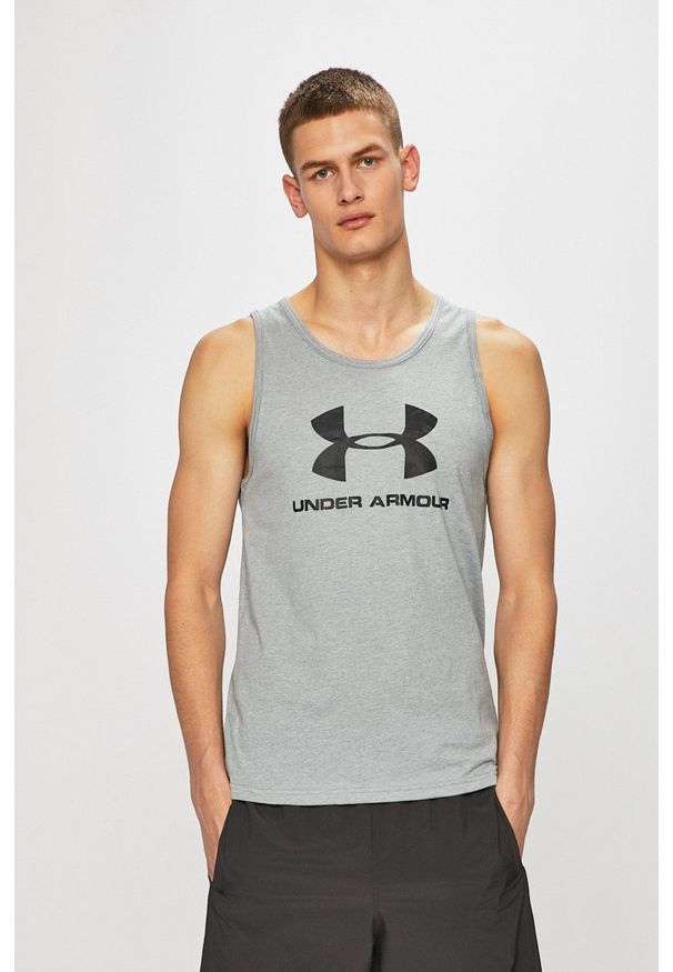 Under Armour - T-shirt. Kolor: szary. Wzór: nadruk