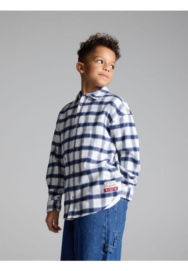 Reserved - Koszula w kratę - granatowy. Kolor: niebieski. Materiał: bawełna, dzianina