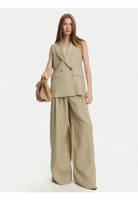 Marella Spodnie palazzo Zama 2513131132200 Khaki Regular Fit. Kolor: brązowy. Materiał: len #4