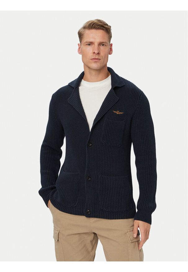 Aeronautica Militare Kardigan 262MA1666UL00409 Granatowy Regular Fit. Kolor: niebieski. Materiał: bawełna