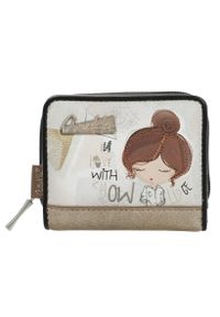 Portfel damski Anekke, z efektownym nadrukiem i metalowym logo zapinany na suwak wyposażony w przegrody na karty kieszeń na monety, brązowy, 42809-90. Kolor: brązowy. Wzór: nadruk #5