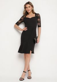 Born2be - Czarna Asymetryczna Sukienka Vices o Dopasowanym Kroju z Koronką Natifese. Okazja: na co dzień. Typ kołnierza: dekolt kwadratowy. Kolor: czarny. Materiał: koronka. Wzór: koronka. Typ sukienki: asymetryczne. Styl: elegancki, casual, klasyczny #6