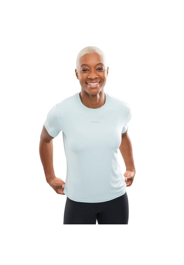 SIROKO - Damska koszulka do biegania z krótkim rękawem Fitness Siroko Singapore Mint. Kolor: niebieski. Materiał: materiał. Długość rękawa: krótki rękaw. Długość: krótkie. Sport: fitness