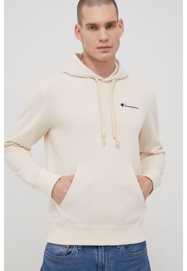 Champion bluza męska kolor beżowy z kapturem melanżowa. Okazja: na co dzień. Typ kołnierza: kaptur. Kolor: beżowy. Materiał: dzianina. Wzór: melanż. Styl: casual