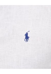 Ralph Lauren - RALPH LAUREN - Lniana koszula Slim Fit z krótkimi rękawami z logo. Typ kołnierza: polo. Kolor: biały. Materiał: len. Długość rękawa: krótki rękaw. Długość: krótkie. Wzór: haft