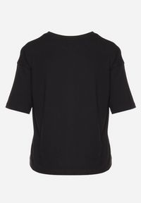 Born2be - Czarny Bawełniany T-shirt z Ozdobnym Nadrukiem na Przodzie Sadla. Kolor: czarny. Materiał: bawełna. Wzór: nadruk #7