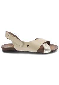 Beżowe Sandały Lemar Modne Buty Na Lato. Zapięcie: rzepy. Kolor: beżowy. Materiał: skóra. Wzór: aplikacja. Sezon: lato. Obcas: na obcasie. Styl: klasyczny, elegancki. Wysokość obcasa: niski #6