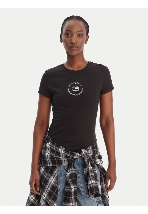 Tommy Jeans T-Shirt DW0DW22273 Czarny Slim Fit. Kolor: czarny. Materiał: bawełna