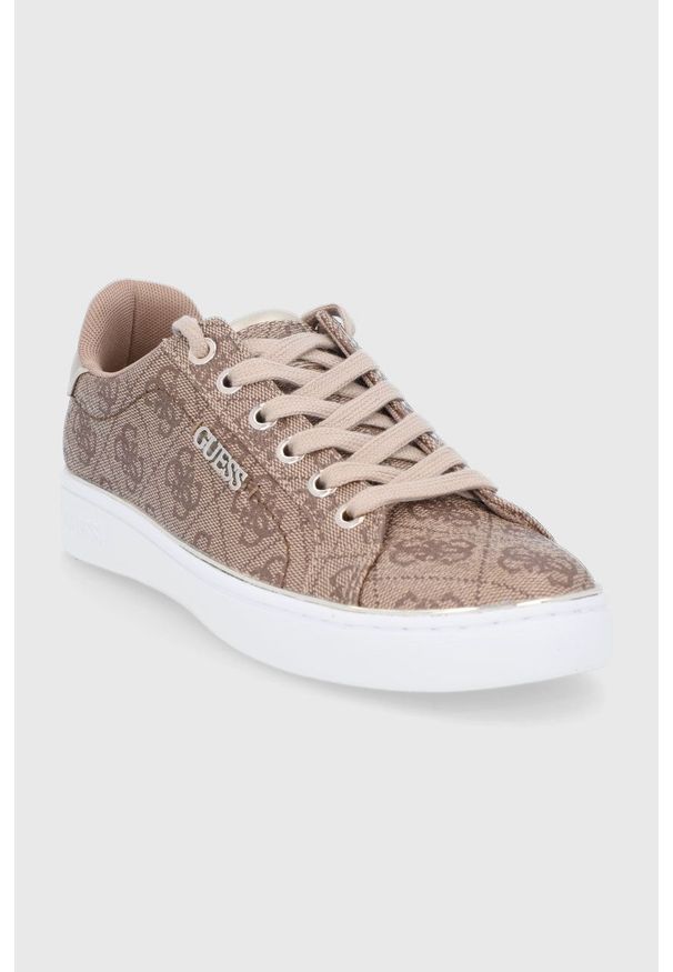 Guess - Buty. Nosek buta: okrągły. Zapięcie: sznurówki. Kolor: beżowy. Materiał: guma