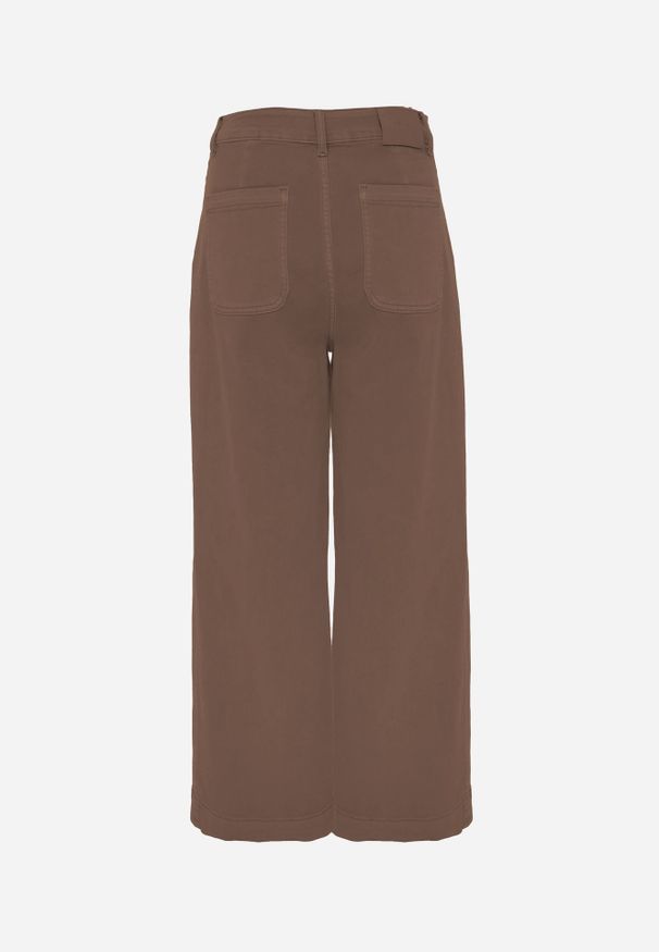 Renee - Brązowe Szerokie Jeansy High Waist z Bawełny Berinnessa. Okazja: na co dzień. Stan: podwyższony. Kolor: brązowy. Długość: krótkie. Styl: casual