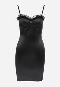 Born2be - Czarna Sukienka z Koronką Ajos. Kolor: czarny. Materiał: koronka. Długość rękawa: na ramiączkach. Wzór: koronka. Długość: mini #5