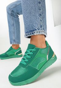 Born2be - Zielone Sneakersy przed Kostkę z Metaliczną Wstawką Nevata. Wysokość cholewki: przed kostkę. Kolor: zielony