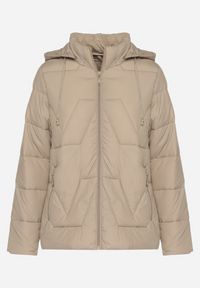 Born2be - Ciemnobeżowa Kurtka z Szerokim Pikowaniem i Kapturem Yasidi. Okazja: na co dzień. Kolor: beżowy. Materiał: jeans. Styl: elegancki, casual