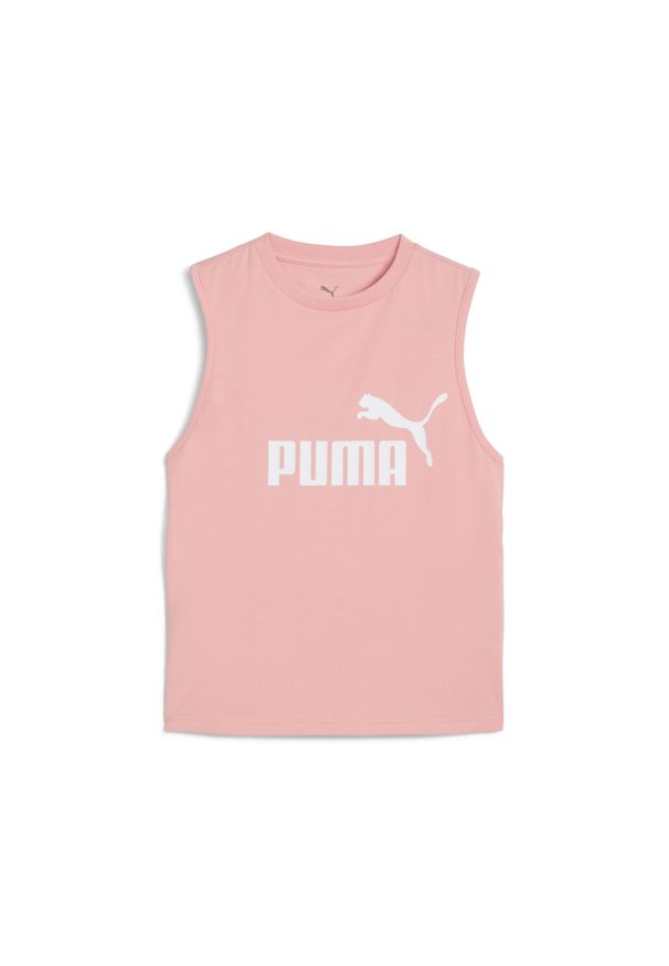 Puma - Damska wąska koszulka bez rękawów z logo No. 1 ESS PUMA Pink Fruit. Kolor: różowy. Materiał: guma. Długość rękawa: bez rękawów. Wzór: nadruk. Sport: bieganie