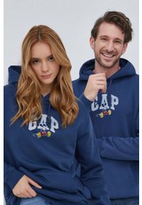 GAP Bluza x Disney kolor granatowy z kapturem z nadrukiem. Typ kołnierza: kaptur. Kolor: niebieski. Materiał: poliester, dzianina. Wzór: nadruk, motyw z bajki #1