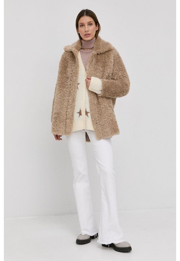 AllSaints Kardigan z domieszką wełny damski kolor beżowy ciepły. Kolor: beżowy. Materiał: wełna. Długość rękawa: raglanowy rękaw