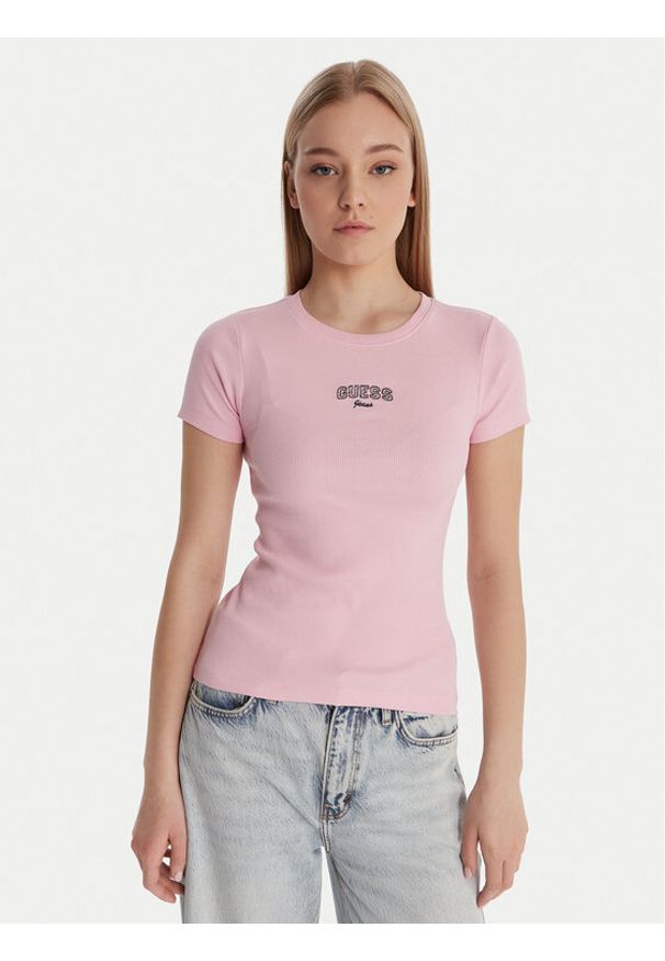 Guess Jeans T-Shirt W6RP22 KA0H1 Czarny Slim Fit. Kolor: czarny. Materiał: bawełna