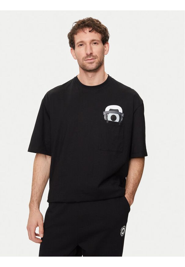 Karl Lagerfeld - KARL LAGERFELD T-Shirt 755099 542270 Czarny Regular Fit. Typ kołnierza: dekolt w karo. Kolor: czarny. Materiał: bawełna