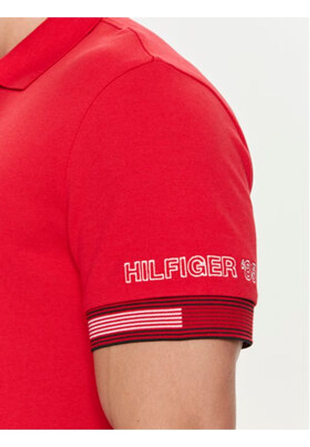 TOMMY HILFIGER - Tommy Hilfiger Polo Flag MW0MW34780 Czerwony Slim Fit. Typ kołnierza: polo. Kolor: czerwony. Materiał: wiskoza, bawełna
