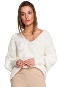 MOE - Sweter V- Neck z Szerokim Ściągaczem - Ecru. Materiał: akryl #1