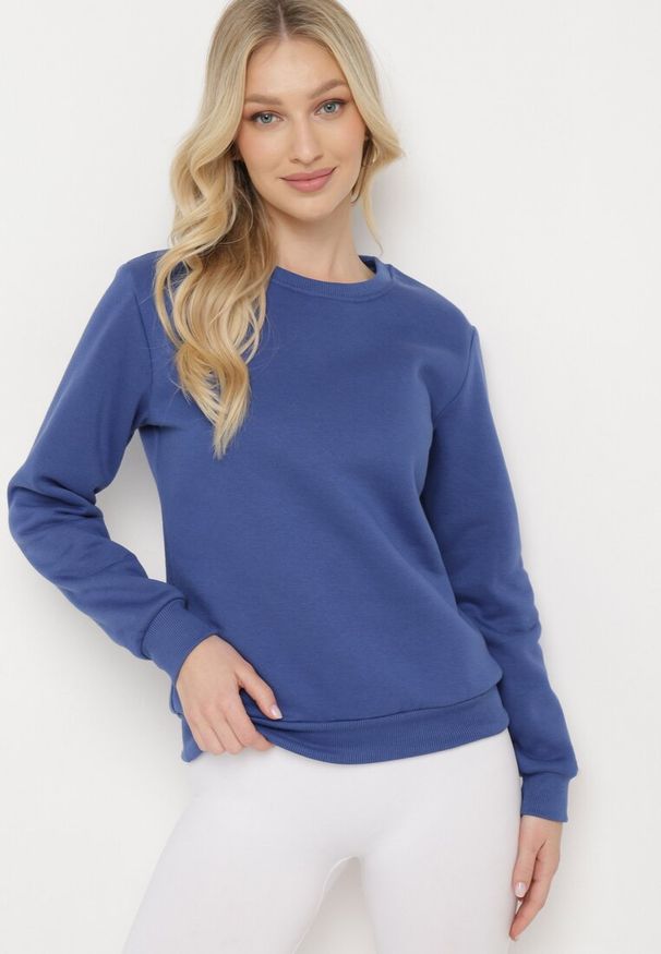 Niebieska bluza Born2be z długim rękawem, na zimę, klasyczna