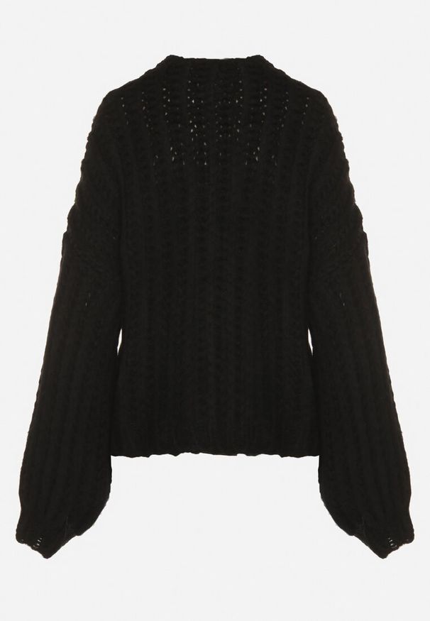 Born2be - Czarny Niezapinany Kardigan Oversize z Domieszką Wełny i Wiskozy Tianavia. Okazja: na co dzień. Kolor: czarny. Materiał: wiskoza, wełna. Długość: długie. Styl: casual