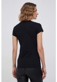 Armani Exchange T-shirt damski kolor czarny. Okazja: na co dzień. Kolor: czarny. Materiał: dzianina. Wzór: nadruk. Styl: casual
