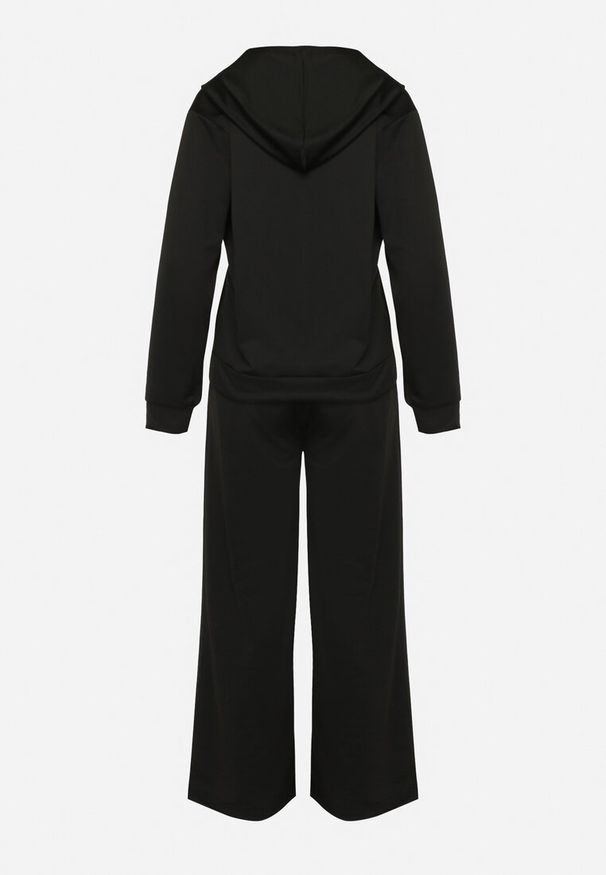 Born2be - Czarny Komplet Dresowy o Luźnym Fasonie Bluza na Suwak i Szerokie Spodnie Cristala. Kolor: czarny. Materiał: dresówka