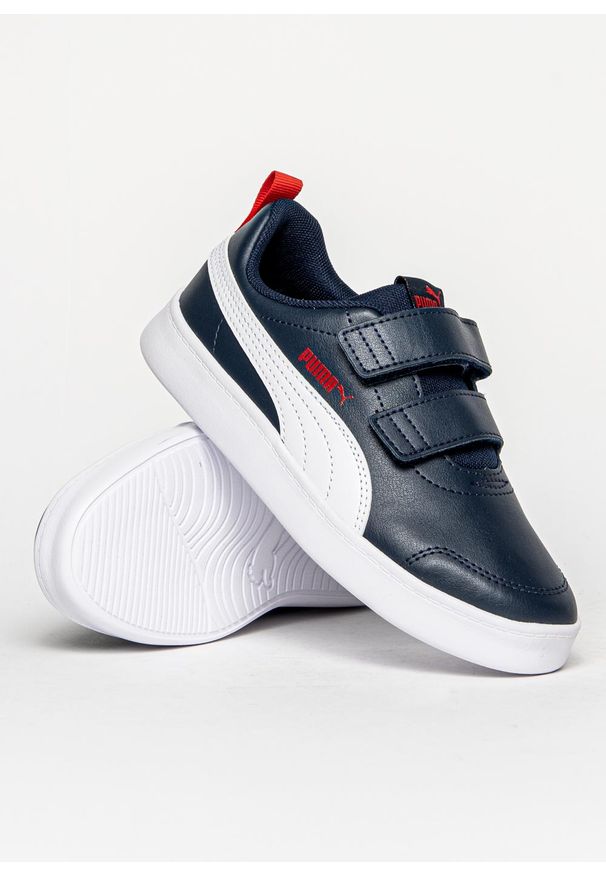 Buty sportowe dziecięce Puma Courtflex V2 V PS (371543-01). Zapięcie: rzepy. Kolor: niebieski. Materiał: materiał, guma, syntetyk. Szerokość cholewki: normalna