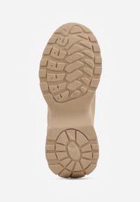 Renee - Ciemnobeżowe Sneakersy z Grubą Podeszwą ze Sznurowaniem i Siateczkowymi Wstawkami Lenivia. Okazja: na co dzień. Kolor: beżowy. Materiał: jeans. Obcas: na platformie #8
