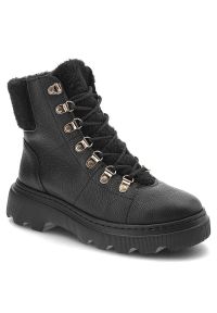 Botki damskie Kampa, cholewka ze skóry naturalnej wnętrze ocieplane i sznurowane, czarne, Z538‑417‑621. Kolor: czarny. Materiał: skóra. Szerokość cholewki: normalna. Obcas: na obcasie. Styl: elegancki. Wysokość obcasa: niski #1