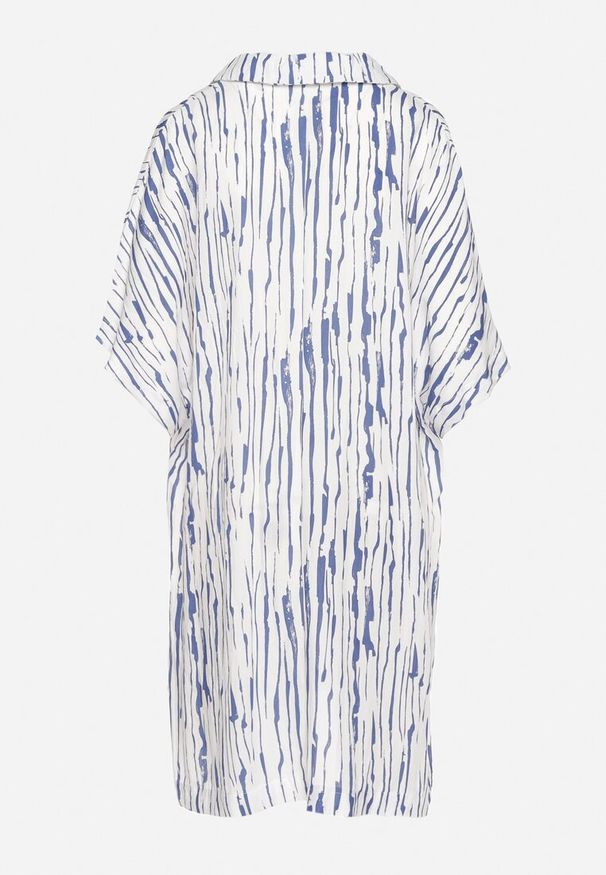 Born2be - Biała Sukienka z Bawełny i Lnu z Kołnierzykiem Bumstolia. Okazja: na co dzień. Typ kołnierza: dekolt w kształcie V. Kolekcja: plus size. Kolor: biały. Materiał: bawełna, len. Typ sukienki: proste, dla puszystych. Styl: casual