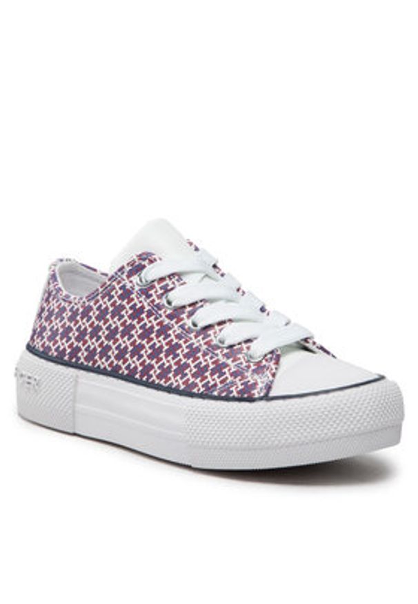 TOMMY HILFIGER - Tommy Hilfiger Trampki Low Cut Lace-Up Sneaker T3A9-32289-0753 Bordowy. Kolor: czerwony. Materiał: skóra