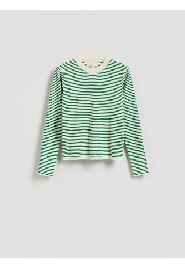 Reserved - Bawełniany longsleeve w paski - zielony. Kolor: zielony. Materiał: bawełna. Długość rękawa: długi rękaw. Wzór: paski
