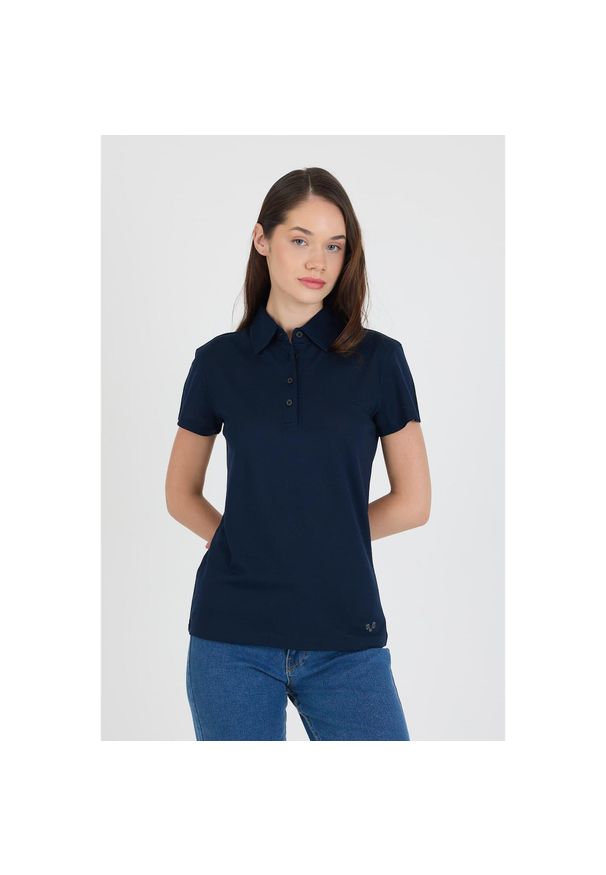 WOOLONA - Koszulka Polo Damska 100% Merino Woolona. Typ kołnierza: polo. Kolor: niebieski