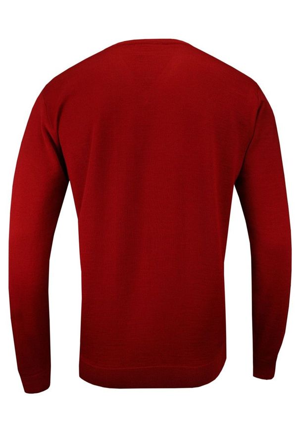 Sweter Czerwony Elegancki w Serek -MM Classic- Męski, (V-neck), Klasyczny. Okazja: na co dzień, na spotkanie biznesowe, do pracy. Typ kołnierza: dekolt w serek. Kolor: czerwony. Materiał: akryl, wełna. Styl: klasyczny, elegancki