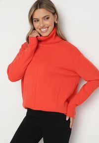 Born2be - Pomarańczowy Sweter z Golfem i Dodatkiem Kaszmiru Rorizia. Okazja: do pracy, na co dzień. Typ kołnierza: golf. Kolor: pomarańczowy. Długość: długie. Wzór: aplikacja. Materiał: kaszmir. Długość rękawa: długi rękaw. Sezon: zima, jesień. Styl: klasyczny, casual