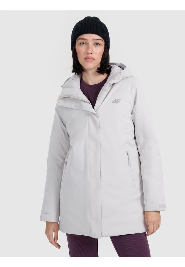 4f - 4F Parka zimowa membrana 8000 damska - szara S. Okazja: na co dzień. Kolor: szary. Materiał: poliester, materiał. Długość: do kolan. Sezon: zima. Styl: casual