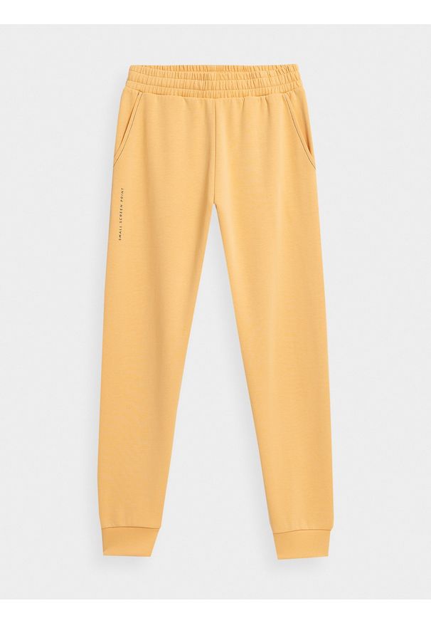 outhorn - Spodnie dresowe joggery damskie Outhorn - żółte. Kolor: żółty. Materiał: dresówka. Wzór: nadruk