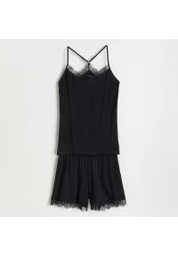 Reserved - Wiskozowa piżama z szortami - Czarny. Kolor: czarny. Materiał: wiskoza #1