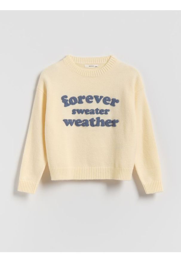 Reserved - Sweter z napisem - złamana biel. Materiał: dzianina. Wzór: napisy
