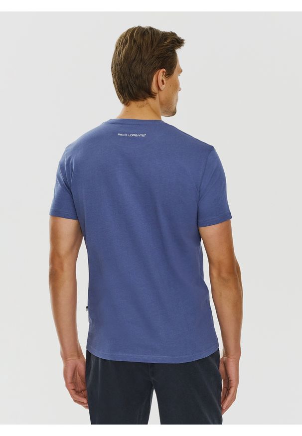 Pako Lorente - PAKO LORENTE – Bawełniany granatowy t-shirt z okrągłym dekoltem. Okazja: na co dzień. Kolor: beżowy, niebieski. Materiał: bawełna. Styl: casual