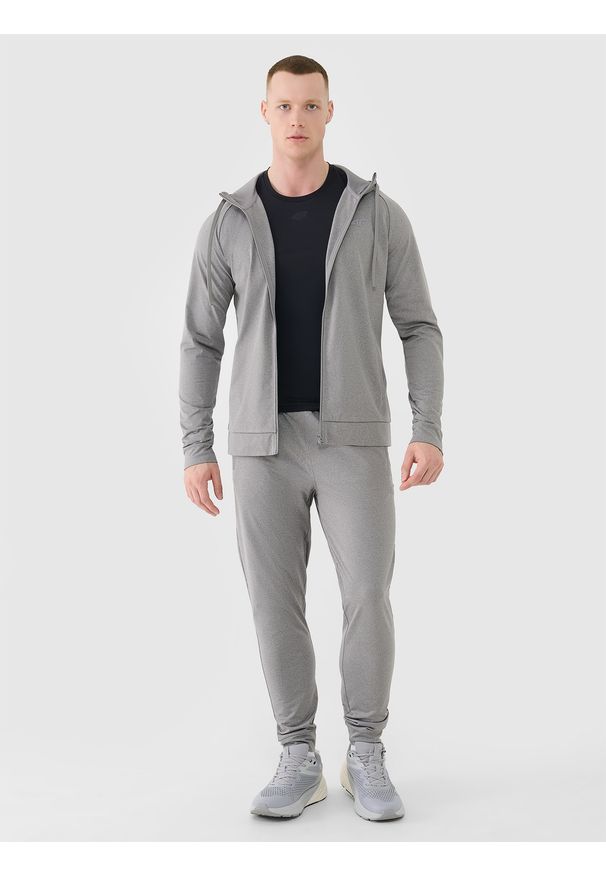 4f - 4F Bluza treningowa szybkoschnąca męska - szara XXL. Okazja: na co dzień. Typ kołnierza: kaptur. Kolor: szary. Materiał: dzianina, włókno, syntetyk, materiał, elastan. Długość rękawa: raglanowy rękaw. Wzór: gładki, ze splotem. Styl: sportowy, casual. Sport: fitness