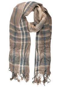 Lekki Szalik Wiosenno-Jesienny - Teer - Stonowana Kolorystyka w Kratę. Okazja: na spacer. Materiał: wiskoza. Wzór: prążki, paski. Sezon: wiosna, jesień. Styl: elegancki #1