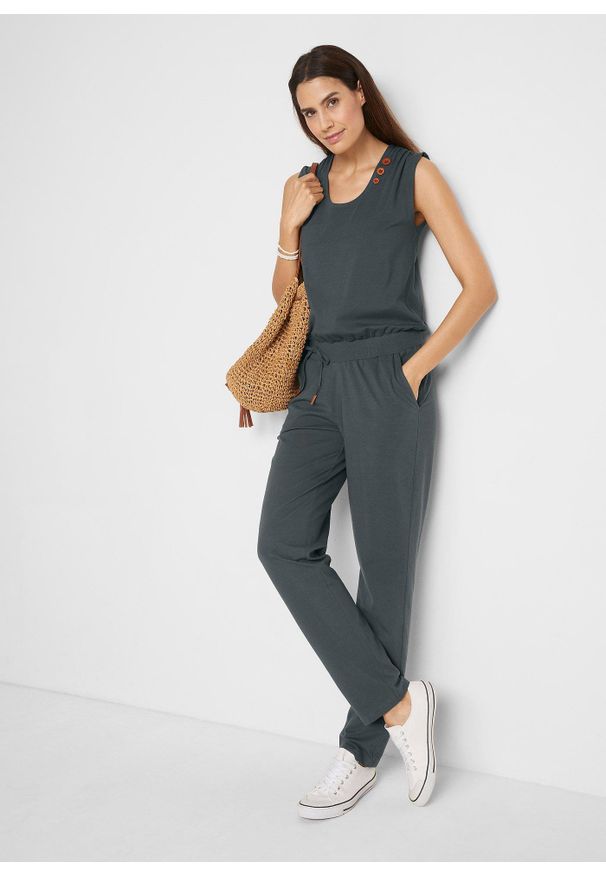 bonprix - Kombinezon z dżerseju, z mieszanki bawełny. Kolor: szary. Materiał: jersey, bawełna