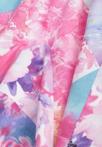 Renee - Fuksjowa Rozkloszowana Sukienka Mini z Krótkimi Rękawami i Cienkimi Gumkami Evelilles. Kolor: różowy. Materiał: tkanina. Długość rękawa: krótki rękaw. Wzór: kwiaty, gładki. Długość: mini #8