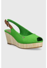 TOMMY HILFIGER - Tommy Hilfiger sandały damskie kolor zielony na koturnie. Nosek buta: okrągły. Zapięcie: klamry. Kolor: zielony. Obcas: na koturnie #3